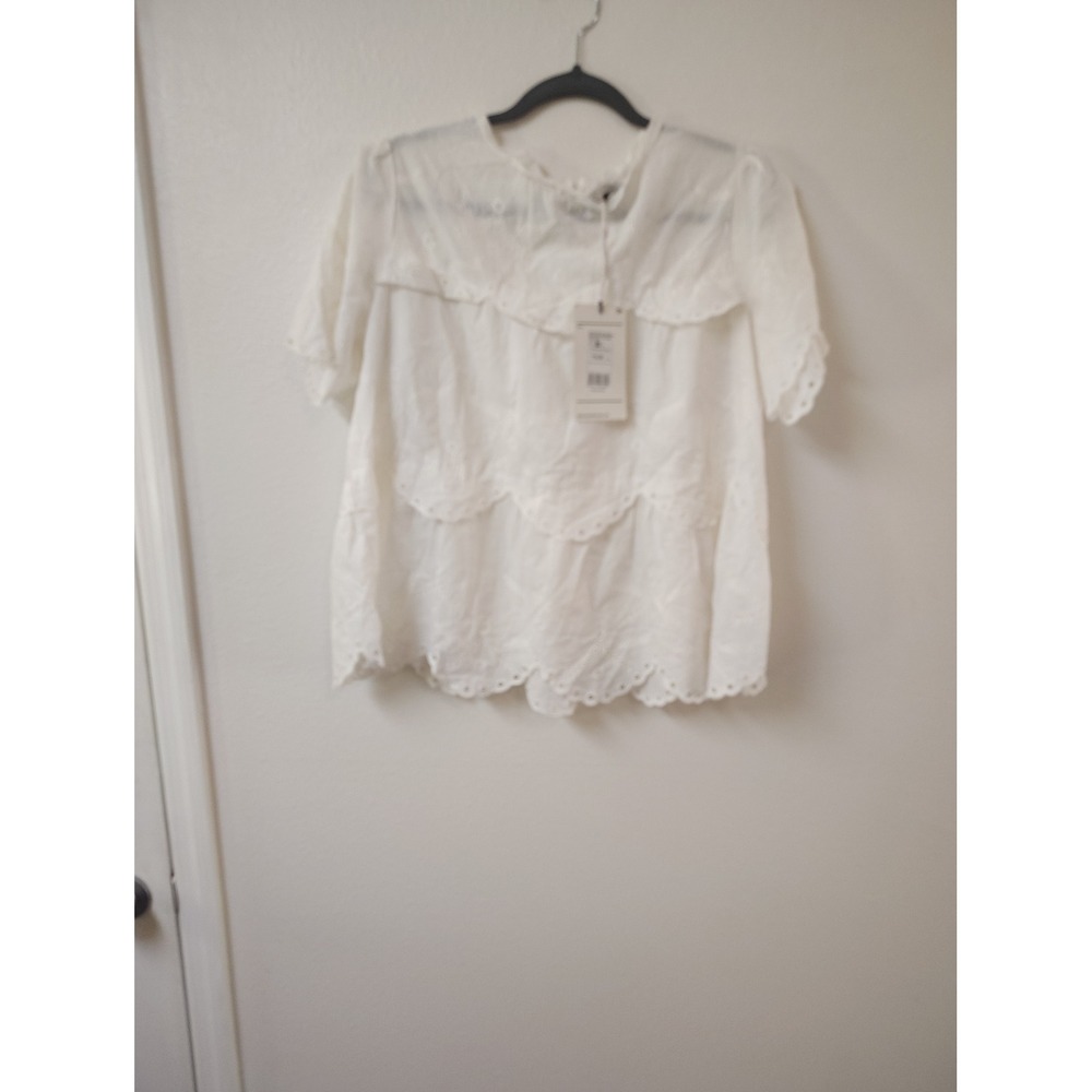 Medicine Everyday Therapy White‎ Eyelet Lace Tiered Ruffle Blouse Top Small NWT